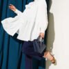 Oversized Shirt with Bow Detail Ecru wholesale shirt view 2 - Hicabistan Turkey factory