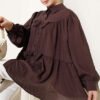 Oversized Shirt with Bow Detail Brown all'ingrosso shirt - Hicabistan fabbrica Turchia