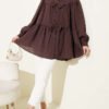 Oversized Shirt with Bow Detail Brown all'ingrosso shirt view 2 - Hicabistan fabbrica Turchia