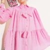 Oversized Shirt with Bow Detail Pink all'ingrosso shirt - Hicabistan fabbrica Turchia
