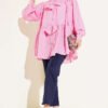 Oversized Shirt with Bow Detail Pink all'ingrosso shirt view 2 - Hicabistan fabbrica Turchia