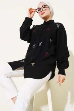 Bow Embroidered Shirt Black