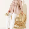Shirred Blouse with Bow Beige al por mayor shirt view 2 - Hicabistan fábrica Turquía