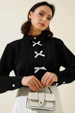 Alternative view of Bow Chiffon Shirt Black
