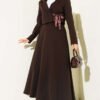 Two-Piece Set with Tied Scarf and Skirt Brown