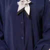 Shirt with Scarf Detail Navy Blue all'ingrosso shirt view 4 - Hicabistan fabbrica Turchia