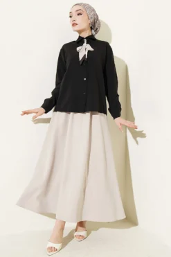 Shirt with Scarf Detail Black all'ingrosso shirt view 2 - Hicabistan fabbrica Turchia
