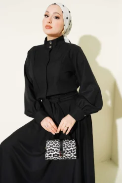 Blazer Jacket Set with Scarf Detail Black