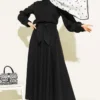 Blazer Jacket Set with Scarf Detail Black wholesale clothing set view 4 - Hicabistan Turkey factory