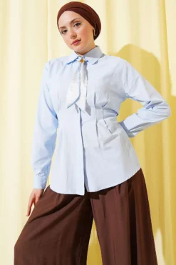 Shirt with Belt and Scarf Blue