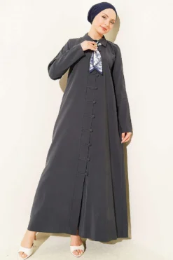 Modal Dress with Fular and Full-Length Brit Buttons wholesale dress - Hicabistan Turkey factory