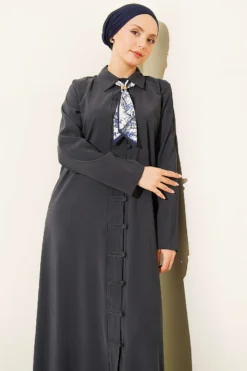 Modal Dress with Fular and Full-Length Brit Buttons wholesale dress view 2 - Hicabistan Turkey factory