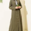 Modal Dress with Fular and Full-Length Brit Buttons Khaki