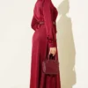 Satin Evening Dress with Scarf and Belt Burgundy wholesale dress view 3 - Hicabistan Turkey factory