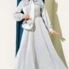 Satin Evening Dress with Scarf and Belt Grey wholesale dress - Hicabistan Turkey factory
