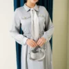 Satin Evening Dress with Scarf and Belt Grey al por mayor dress view 2 - Hicabistan fábrica Turquía