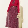 Fularlı Retro Pattern Chiffon Skirt Set Burgundy