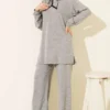 Knitted Two-Piece Set with Scarf Grey all'ingrosso clothing set view 2 - Hicabistan fabbrica Turchia