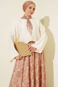 منظر بديل لـ Ethnic Patterned Skirt Set with Scarf Camel