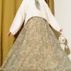 Ethnic Patterned Skirt Set with Scarf Khaki