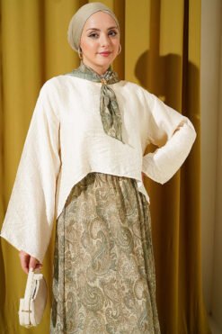 منظر بديل لـ Ethnic Patterned Skirt Set with Scarf Khaki