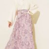 Ethnic Patterned Skirt Set with Scarf Pink