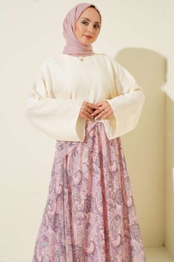 منظر بديل لـ Ethnic Patterned Skirt Set with Scarf Pink