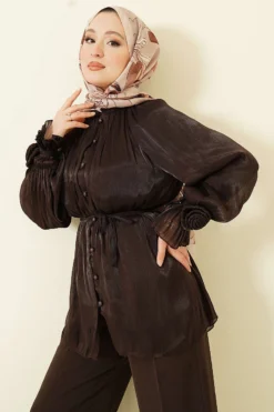 Buttoned Dress Shirt with Rose Detail Brown