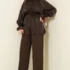Buttoned Dress Shirt with Rose Detail Brown en gros shirt view 2 - Hicabistan usine Turquie