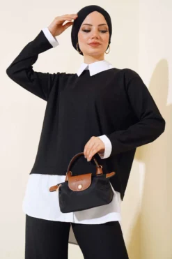 Alternative view of Shirt-Panel Two-Piece Set Black