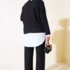 Shirt-Panel Two-Piece Set Black al por mayor clothing set view 3 - Hicabistan fábrica Turquía