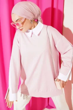 Shirt Panel Stone Embellished Tunic Pink