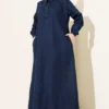 Shirt Collar Buttoned Denim Dress Navy Blue wholesale dress - Hicabistan Turkey factory