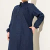 Shirt Collar Buttoned Denim Dress Navy Blue al por mayor dress view 2 - Hicabistan fábrica Turquía