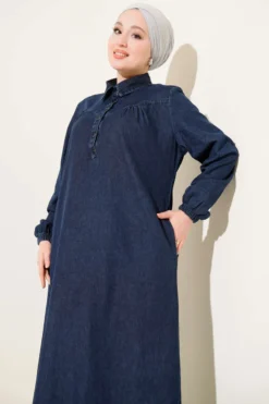 Shirt Collar Buttoned Denim Dress Navy Blue wholesale dress view 2 - Hicabistan Turkey factory