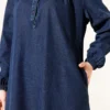 Shirt Collar Buttoned Denim Dress Navy Blue al por mayor dress view 4 - Hicabistan fábrica Turquía