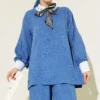 Shirt Collar Stone Embellished Loose Two-Piece Set Indigo groothandel clothing set view 2 - Hicabistan Turkije fabriek