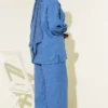 Shirt Collar Stone Embellished Loose Two-Piece Set Indigo groothandel clothing set view 3 - Hicabistan Turkije fabriek
