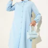 Shirt Collar Single Pocket Long Shirt Baby Blue