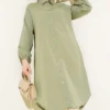 Shirt Collar Single Pocket Long Shirt Khaki al por mayor shirt view 2 - Hicabistan fábrica Turquía