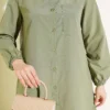 Shirt Collar Single Pocket Long Shirt Khaki al por mayor shirt view 4 - Hicabistan fábrica Turquía