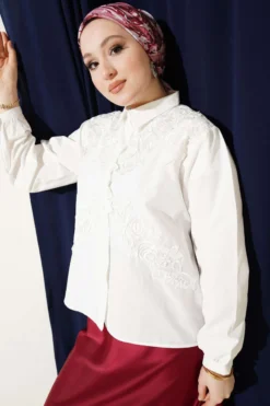 Woven Belted Half Button Dress wholesale shirt view 2 - Hicabistan Turkey factory