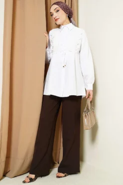 Lace-Up Blouse White groothandel shirt view 2 - Hicabistan Turkije fabriek