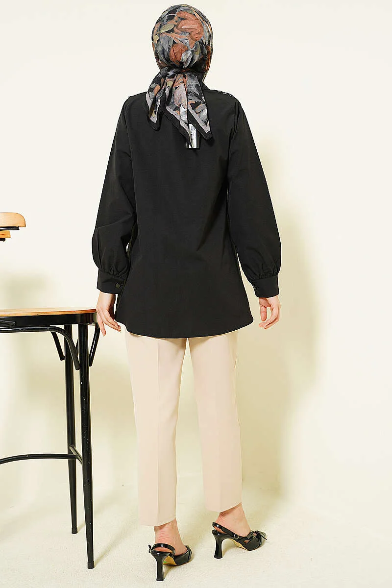 Lace-Up Blouse Black groothandel shirt view 3 - Hicabistan Turkije fabriek
