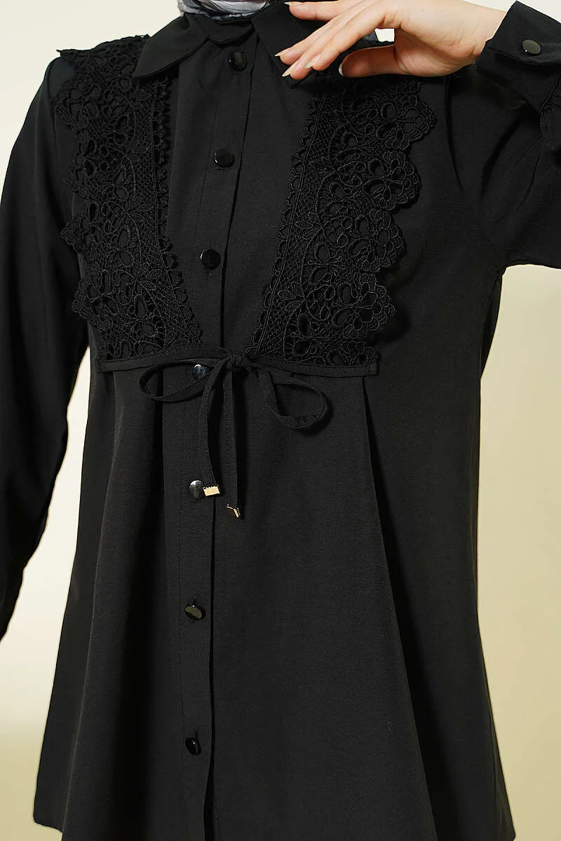 Lace-Up Blouse Black groothandel shirt view 4 - Hicabistan Turkije fabriek