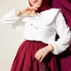 Lace Sailor Collar Short Shirt White groothandel shirt - Hicabistan Turkije fabriek