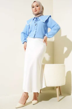 Alternative view of Lace Sailor Collar Short Shirt Blue
