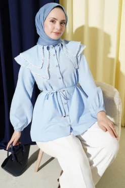 Lace Double Sailor Collar Shirt Baby Blue