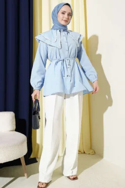 Alternative view of Lace Double Sailor Collar Shirt Baby Blue