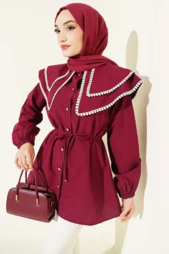 Lace Double Sailor Collar Shirt Burgundy